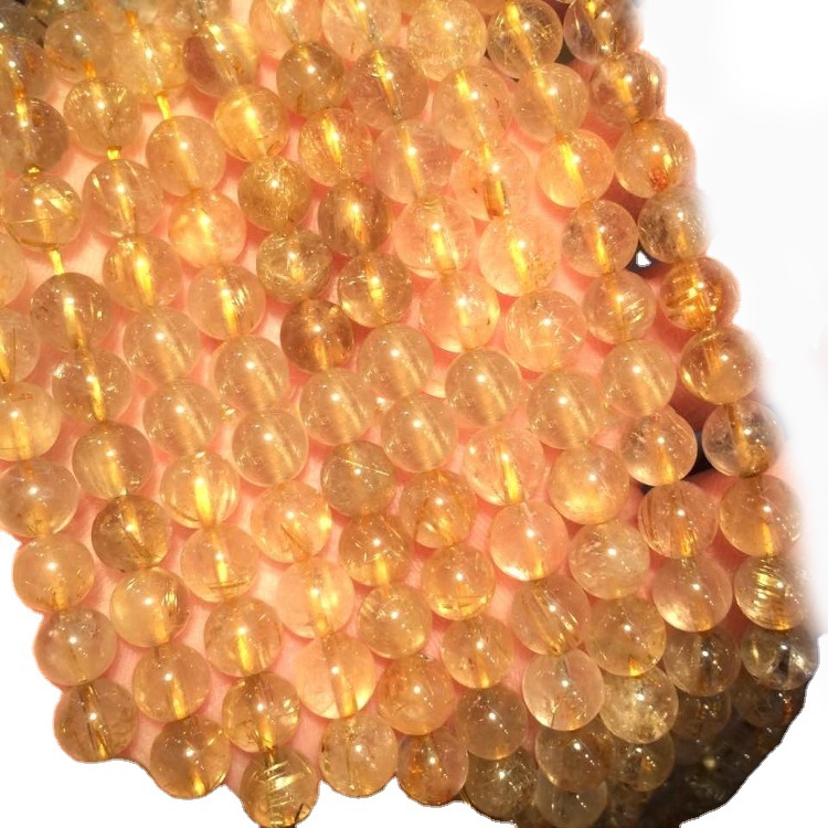 Las perlas redondas de piedras preciosas naturales RUTILATED CUTIMZ GOLDEN TODO ESTÁ 100% 11