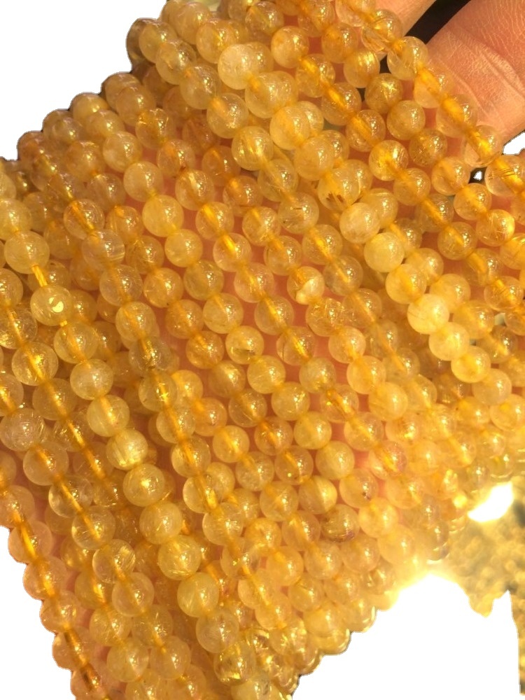 Las perlas redondas de piedras preciosas naturales RUTILATED CUTIMZ GOLDEN TODO ESTÁ 100% 15