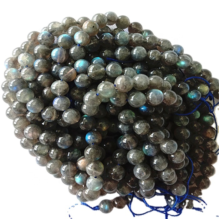 Cuentas de forma redonda de labradorita natural Cuerdas de piedras preciosas lisas y grises 13