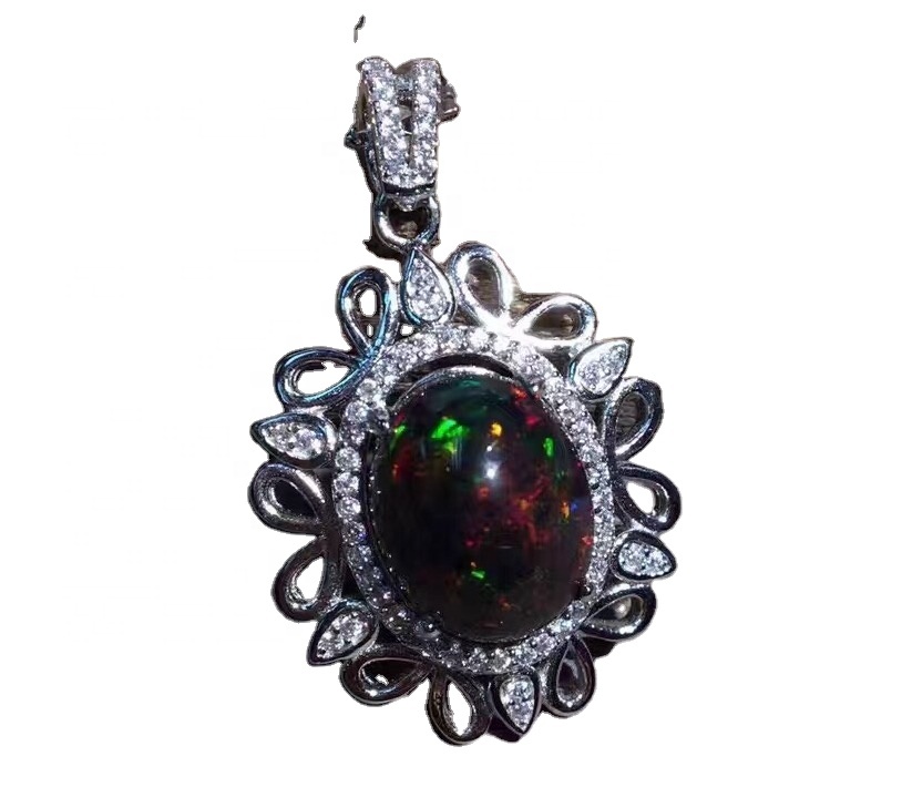 సహజ మెరిసే బ్లాక్ ఒపల్ లాకెట్టు డైమండ్ రత్నంలో నగల 13