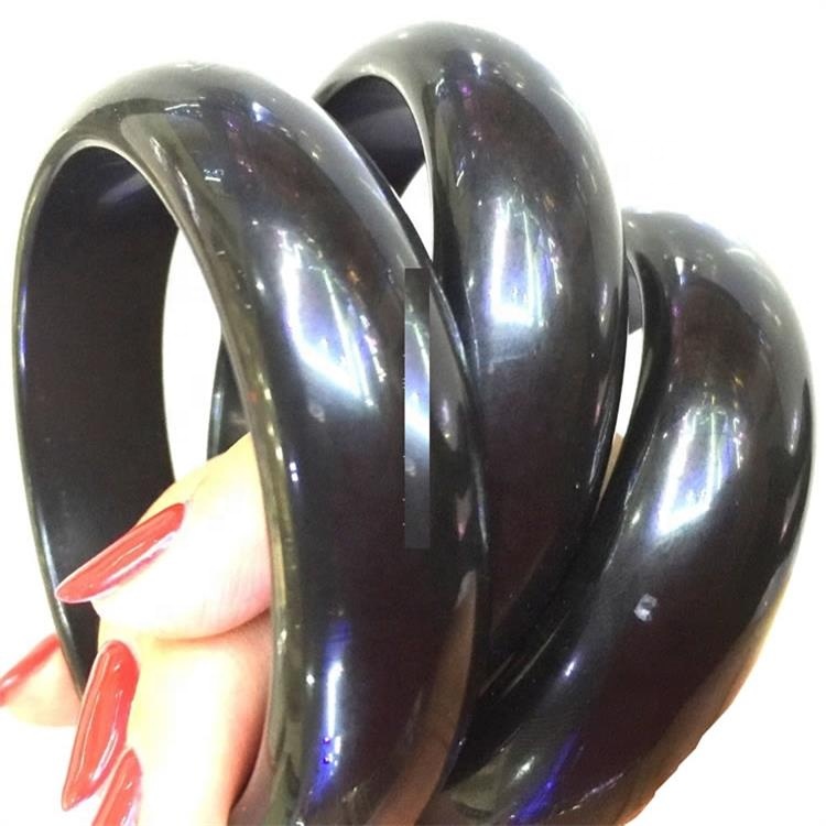 Pulsera de joyería de moda al por mayor Obsidian Gemstone Bangle Natural Black Obsidian Jade a mano tallada real un brazalete de piedra 13