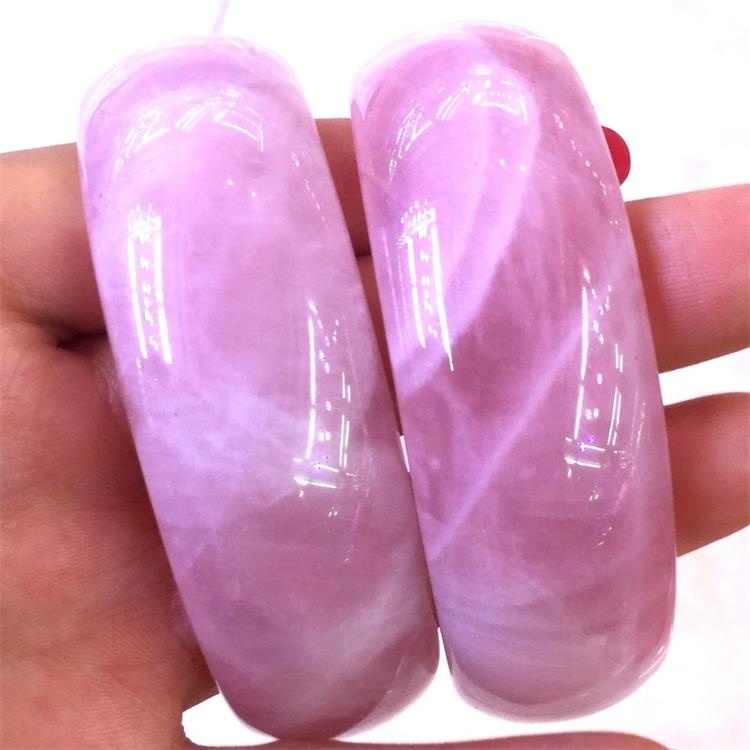 55-60mm Diámetro interior Diámetro Natural Rose Cuarzo Moda Piedra de piedras preciosas para mujer Brazalete de piedra sólida 13