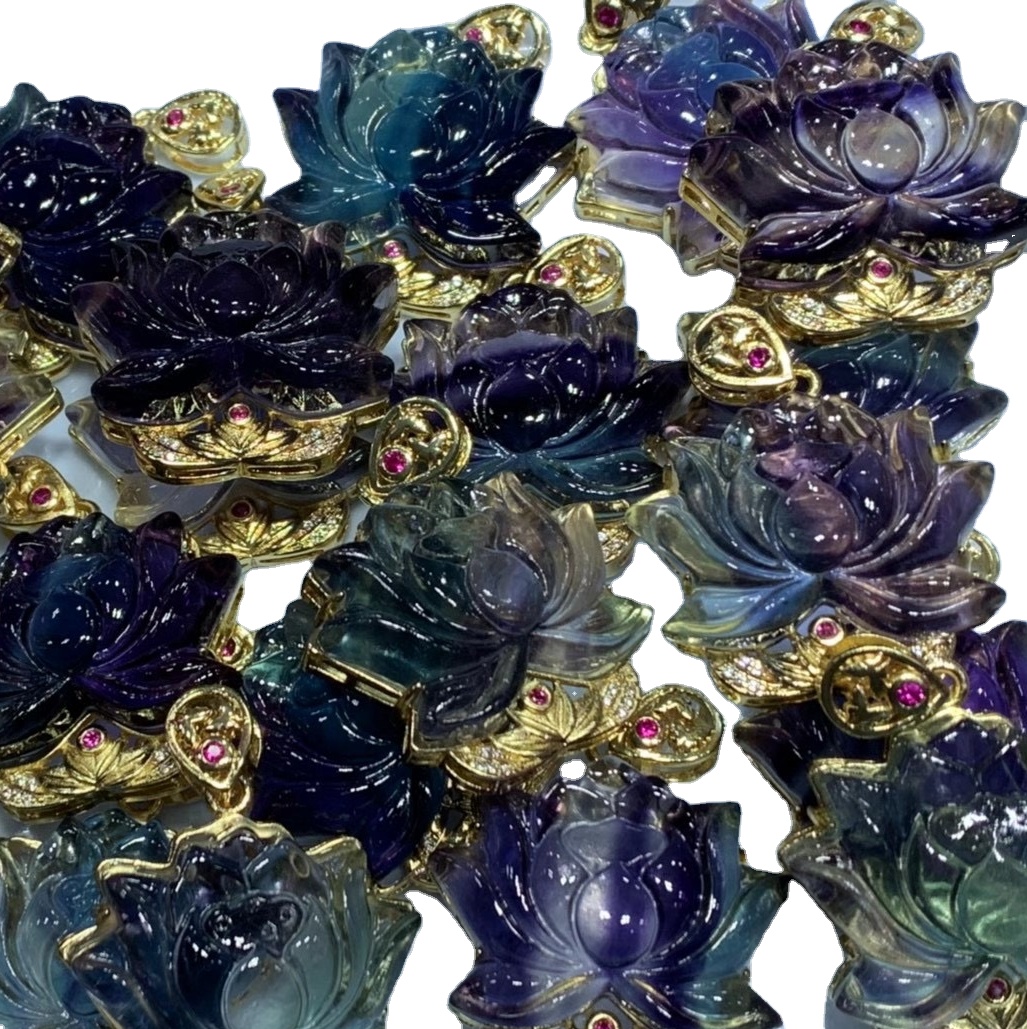 Lotus Flower Pendant Colier Fluorite Lotus Crystal Sculptură Pandantiv de cristal pentru DIY 13
