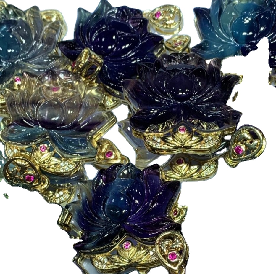 Lotus Flower Pendant Colier Fluorite Lotus Crystal Sculptură Pandantiv de cristal pentru DIY 15