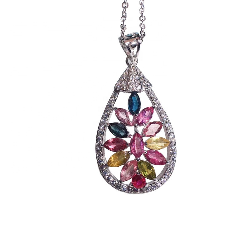 Natuerlike sjarmante kleurige tourmaline pendantwetter-drop Foth-sieraden 13