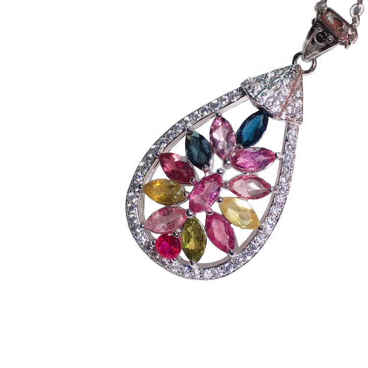 Natuerlike sjarmante kleurige tourmaline pendantwetter-drop Foth-sieraden 15