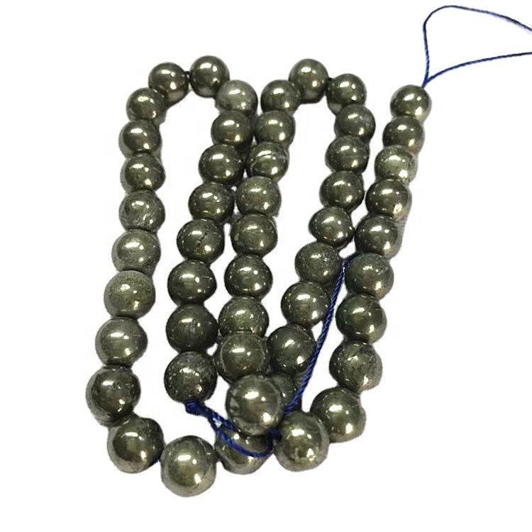 Pirita natural al por mayor (hematita) 4 mm 6 mm de 8 mm de cuentas redondas y cuerdas lisas de piedras preciosas 13