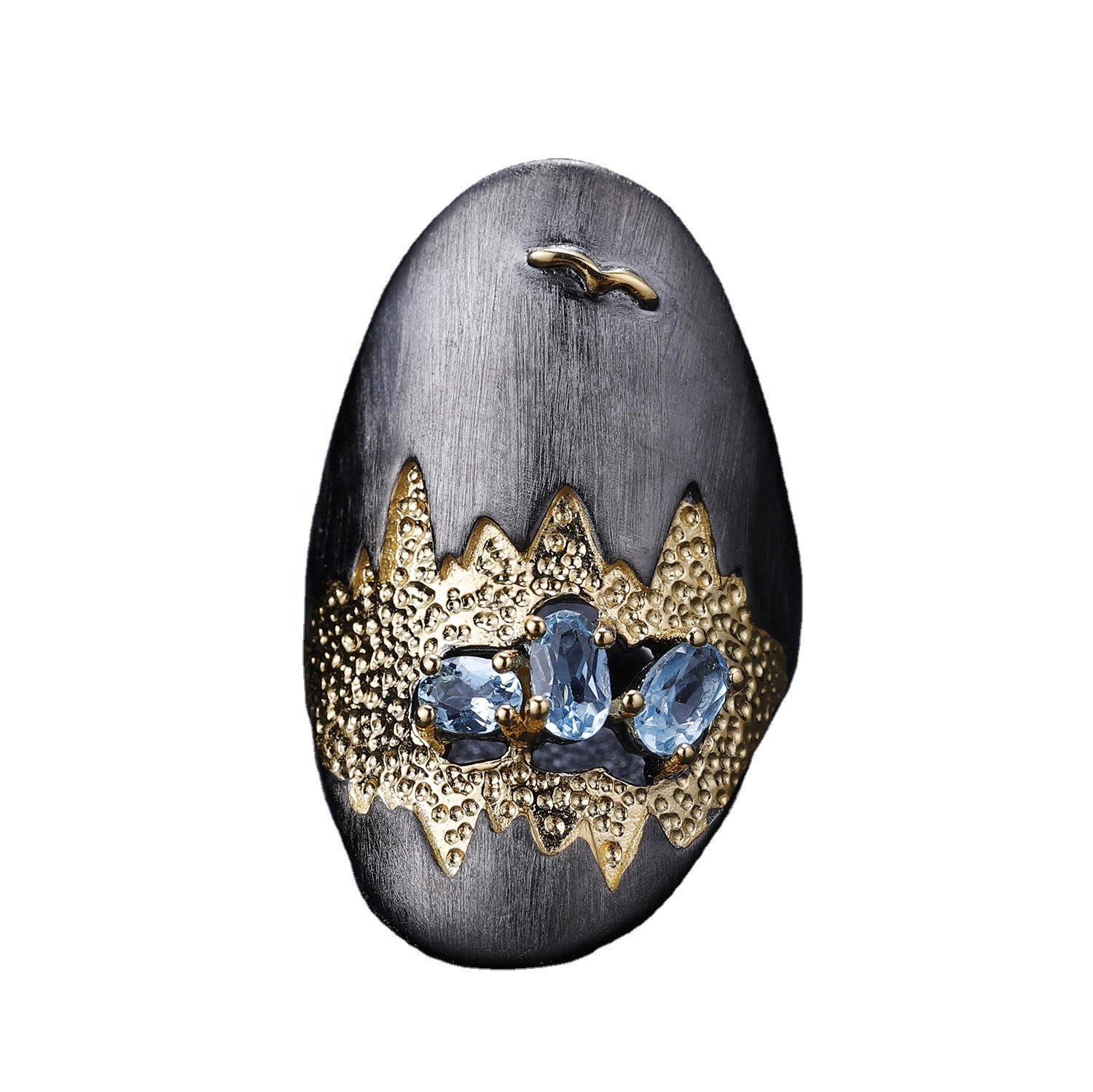 검은 아연 도금 된 금 도금 사파이어 링 15