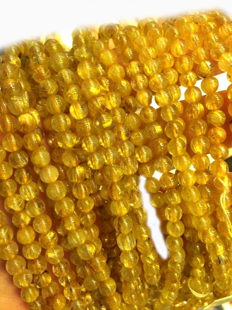 Golden Ruetilated الكوارتز الأحجار الكريمة الذهب الصف AA جولة فضفاض الخرز 13