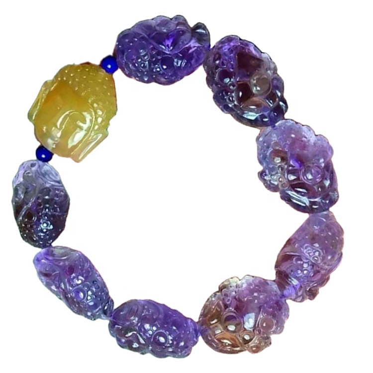 الأحجار الكريمة الطبيعية ametrine منحوتة سوار جعل الجملة معتزه و جمثي خلط الخرز جولة سوار 15