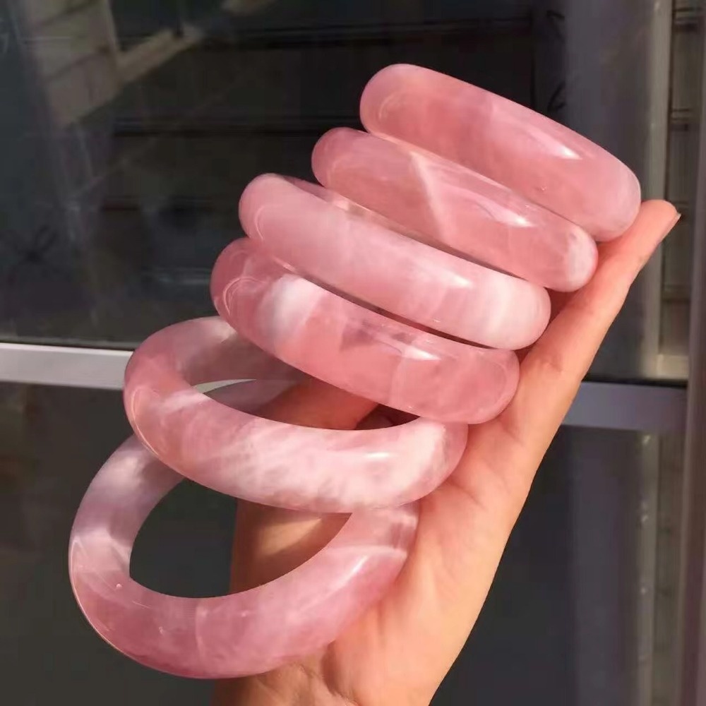 Vaaleanpunainen Rose Quartz Bangles Muoti Korut Naiset Bangles 17