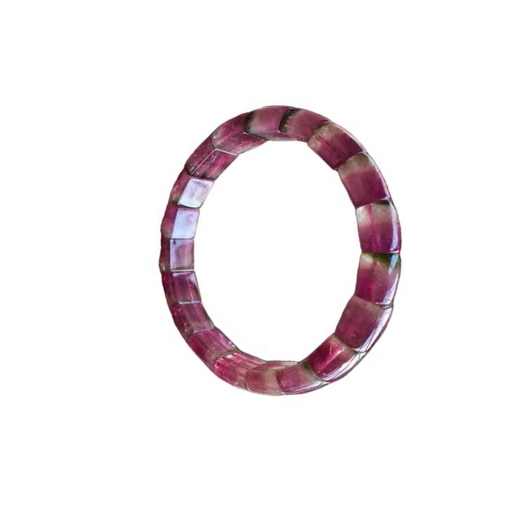 Color rosado Tourmalina Brazalete Ruberélite Venta Caliente Lavanda Turmalina Piedra Gemstone Estampado Mano Plata Pulsera Pulsera 15