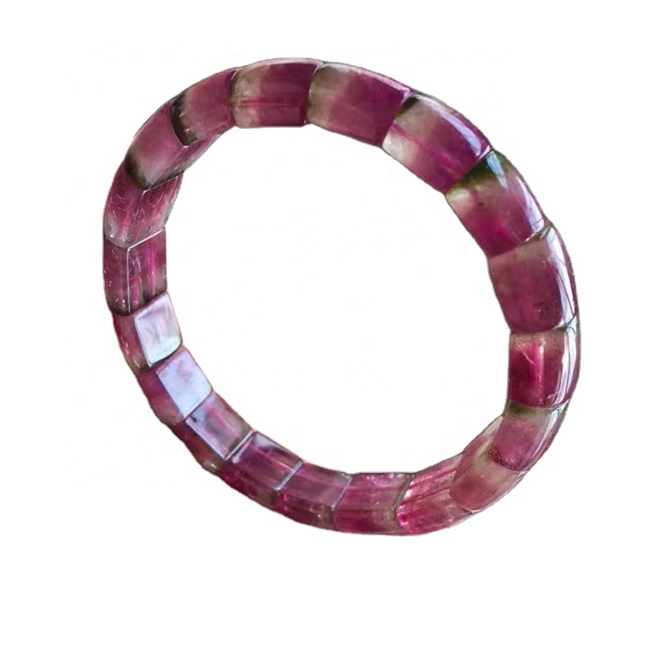 Color rosado Tourmalina Brazalete Ruberélite Venta Caliente Lavanda Turmalina Piedra Gemstone Estampado Mano Plata Pulsera Pulsera 13