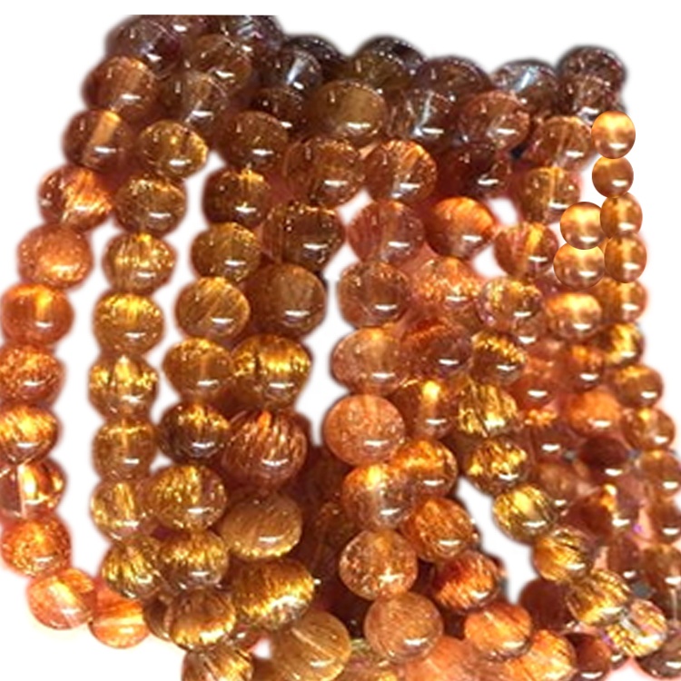Tembaga Rutilated Quartz Batu / Tembaga Rutilated Quartz Gelang / Tembaga Rutilated Kuarsa Batu Gelang 10mm 7