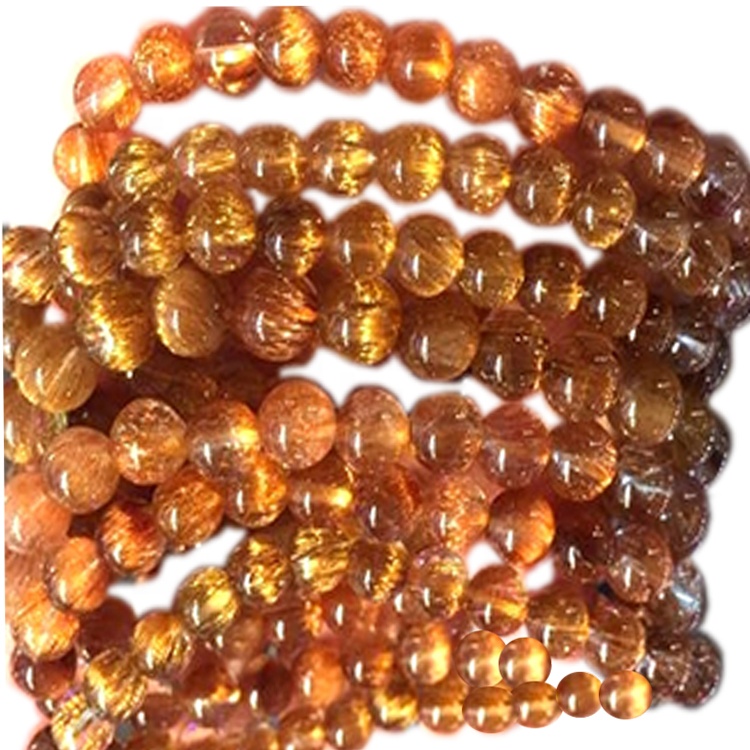 Tembaga Rutilated Quartz Batu / Tembaga Rutilated Quartz Gelang / Tembaga Rutilated Kuarsa Batu Gelang 10mm 9