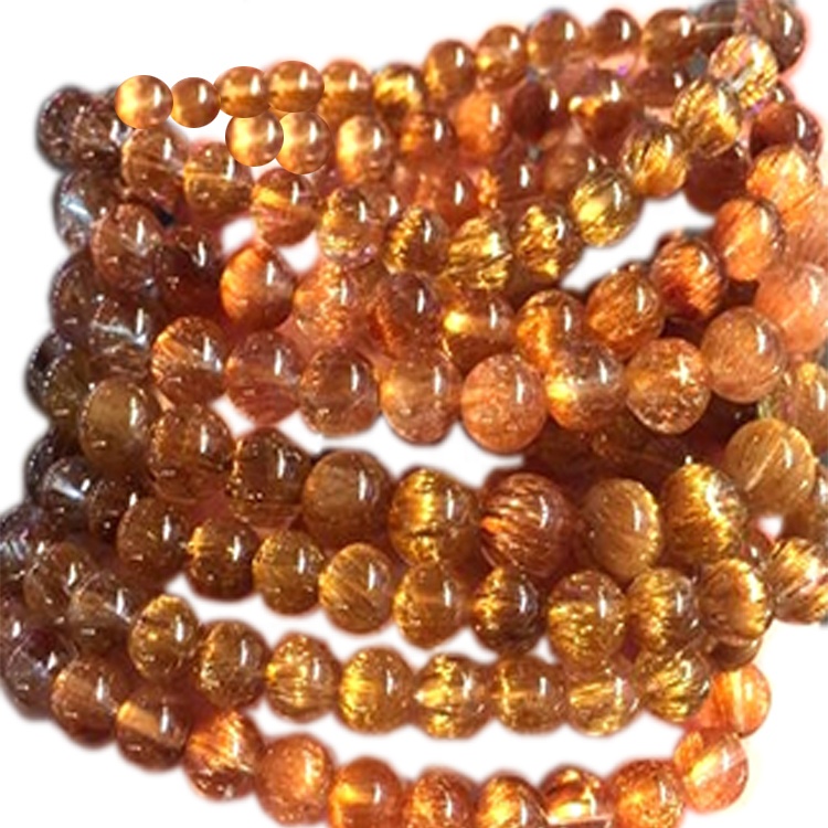Tembaga Rutilated Quartz Batu / Tembaga Rutilated Quartz Gelang / Tembaga Rutilated Kuarsa Batu Gelang 10mm 11