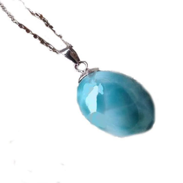 자연 Larimar 타원형 모양 펜던트 보석 보석 17