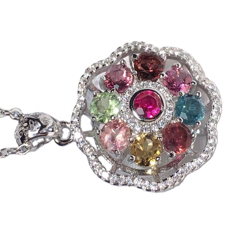 Tourmaline Natural Gemstone 925 솔리드 스털링 실버 수제 펜던트 18