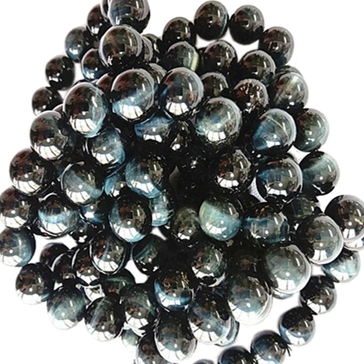 Pulsera de ojo de tigre azul natural Cuentas de forma redonda Piedra preciose lisa 22