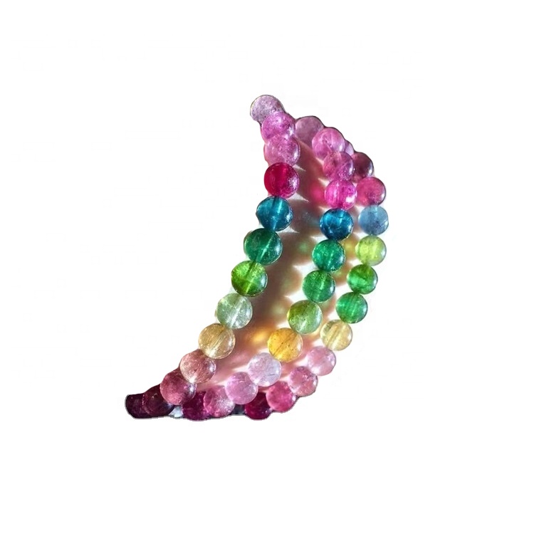 គ្រាប់ម្ទេសពណ៌ផ្កាឈូកមានពណ៌ធម្មជាតិពហុពណ៌មើម 3A 4mm-12mm ជុំមូល gemstone ុំងូតទឹកពេញ 17