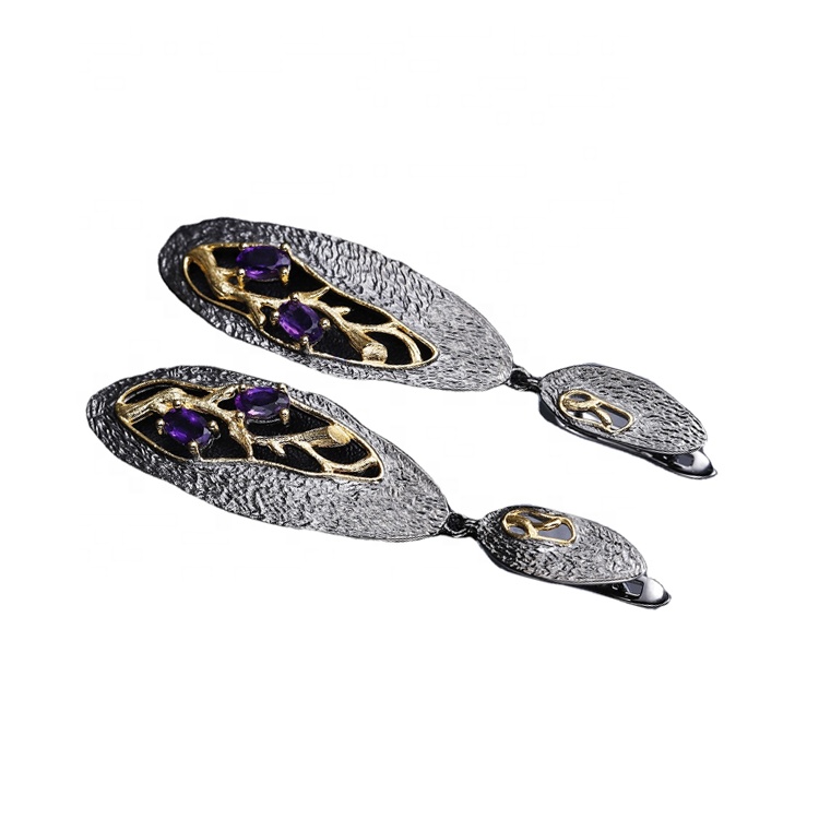 Ichi bo'sh oltin bilan qoplangan ametist sirg'alar 17