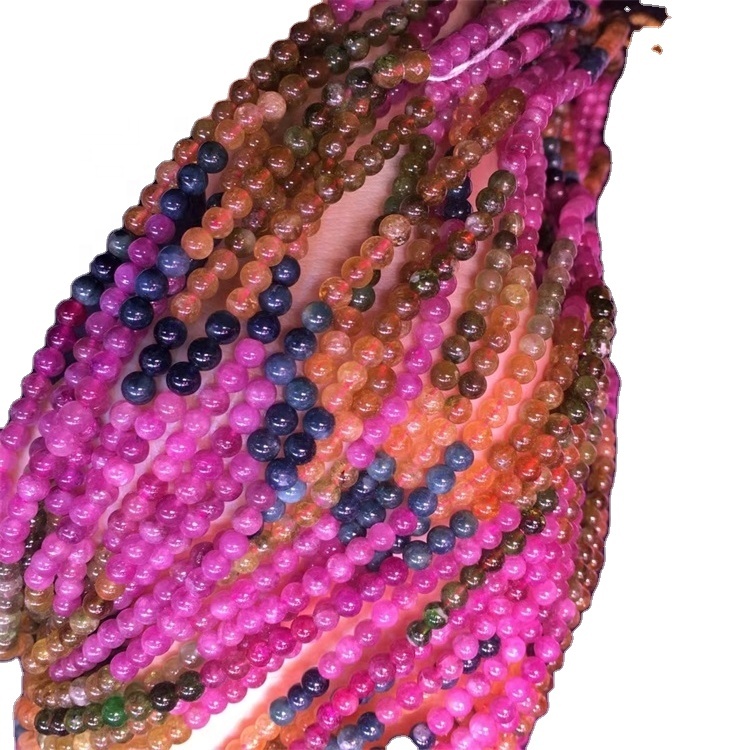 6-10 มิลลิเมตรลูกปัดทัวร์มาลีนสีชมพูเกรด 3A อัญมณีหลวมธรรมชาติลูกปัดรอบ 16 \ 17