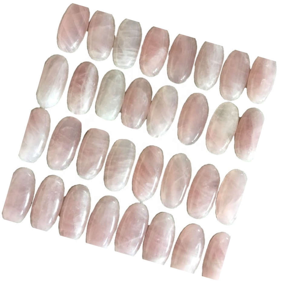 រូបរាងរាងពងក្រពើដែលមានរាងពងក្រពើដែលបានកើនឡើងធម្មជាតិបានកើនឡើង Rose Quartz Cabochon បានកើនឡើងគ្រឿងអលង្ការ gemstone រលូន 17