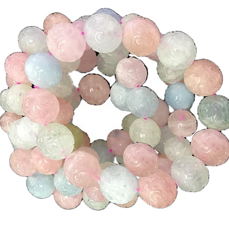 Gemstone Morganite tallado cuentas redondas brazaletes de joyería 17