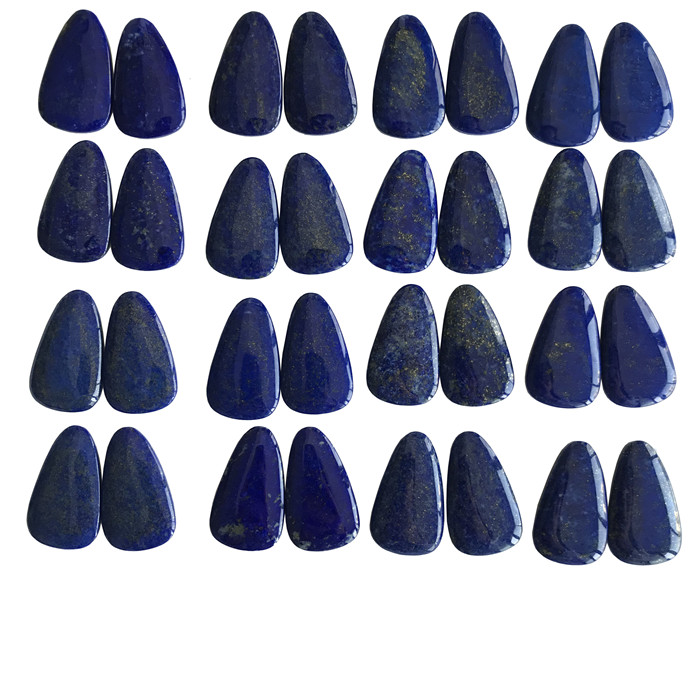 Handmade Semulajadi Digilap Lapis Lazuli Pasangan Cabochon Flat Back Gemstone 17