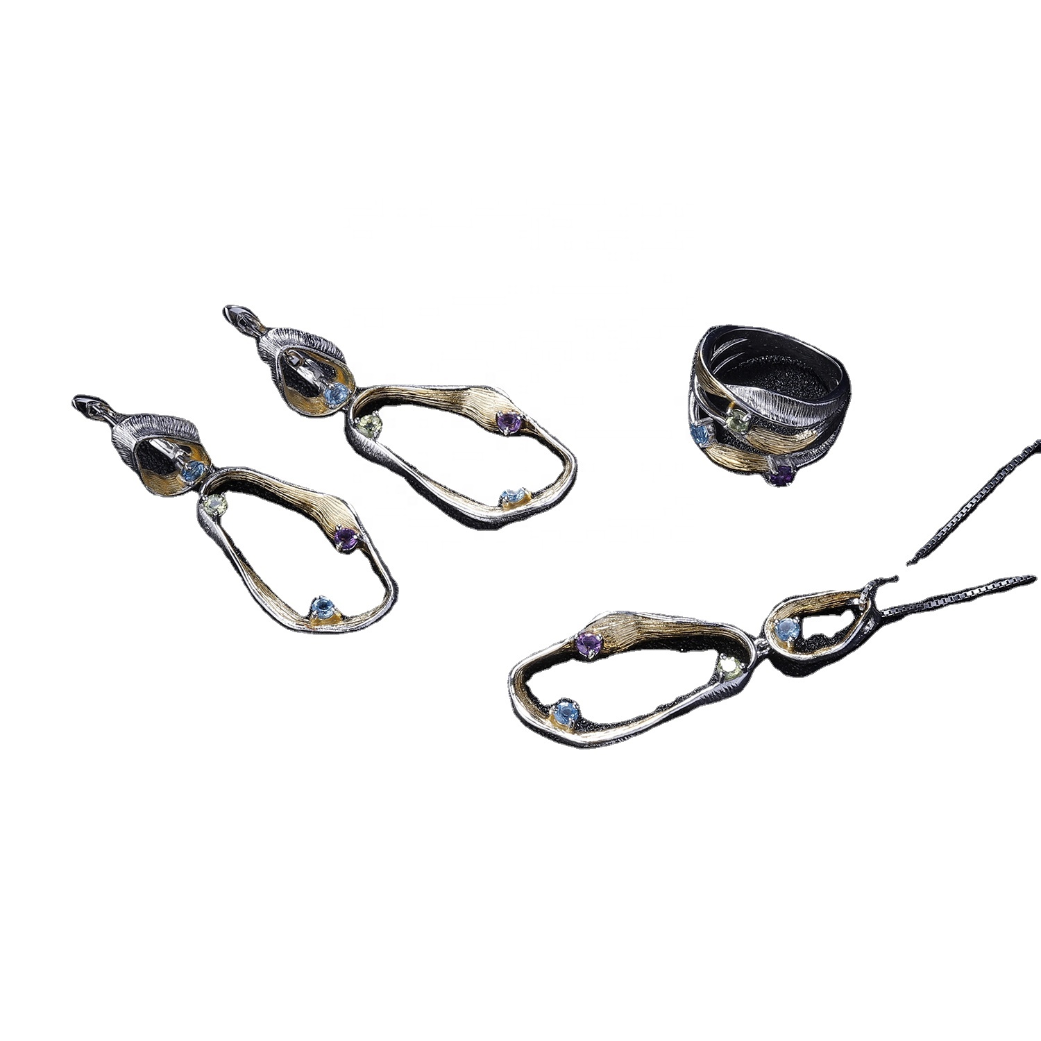 925 خواتم فضي مطلية بالذهب الفيروز 17