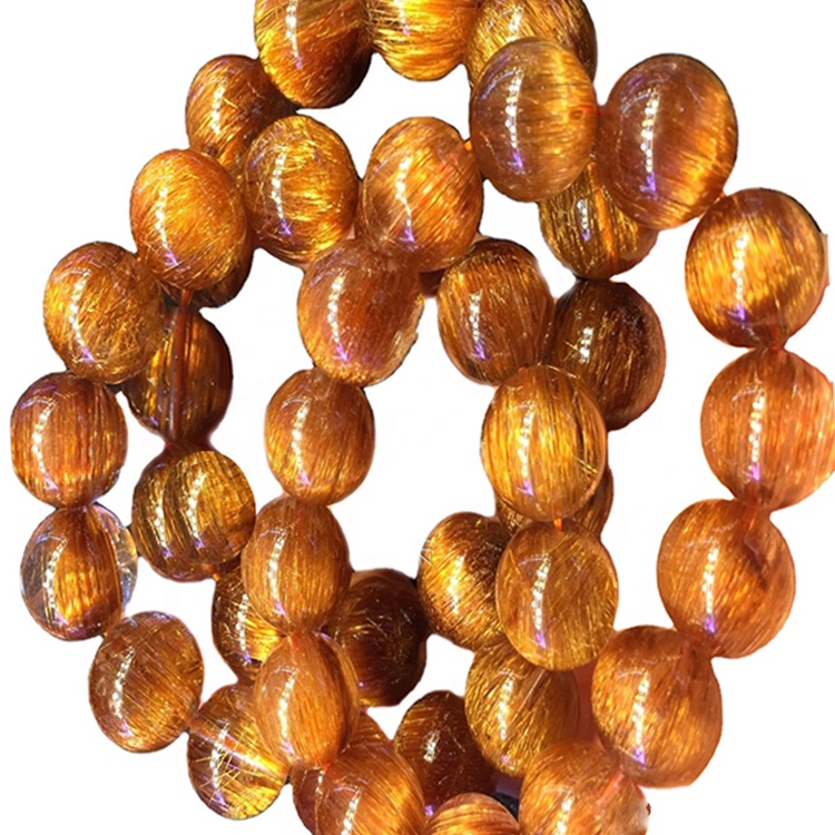 Pulsera de piedra rutilada de cobre de grado de joyería saludable Pulsera de piedra natural 17