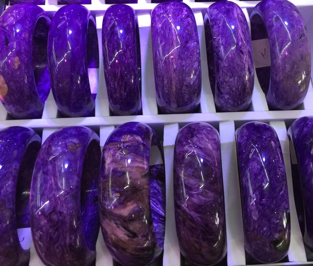 2016 Russian Charoite Bangle Fashion Jewelry մեծածախ 100% իրական բնական Charoite Jade ձեռնաշղթա 17