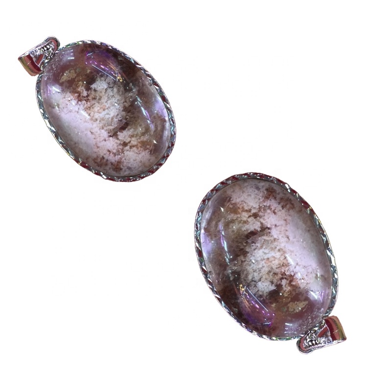 Oval Shape Natural Rutilated Phantom Quartz Crystal Bead Anheng Smykker 17