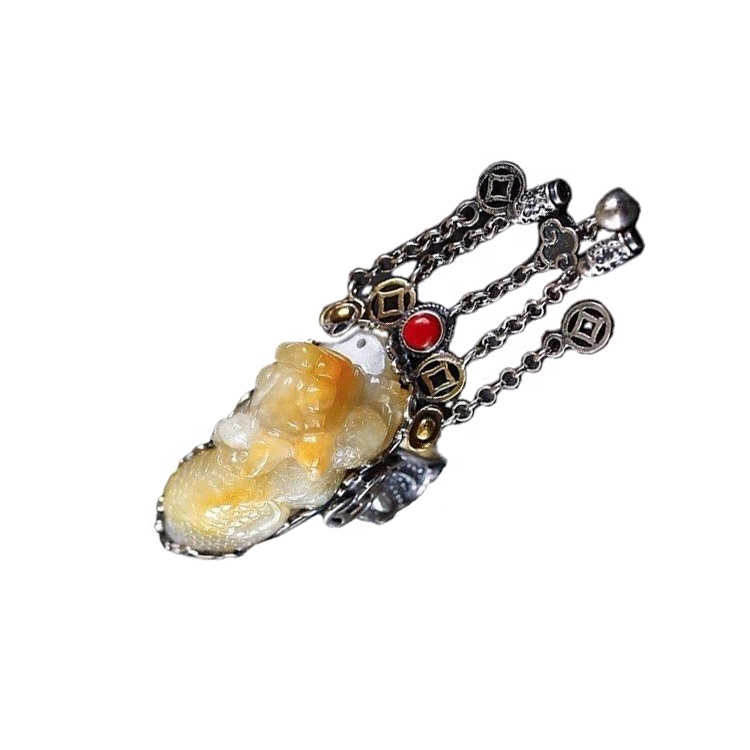 Amber unik Natyrore Bluewax në ngjyrë të bardhë dhe të verdhë Pi Xiu bizhuteri unazë 17