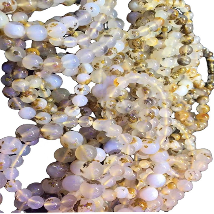 白色黃色自然閃亮的花朵和草瑪瑙圓形珠子鐲子 18