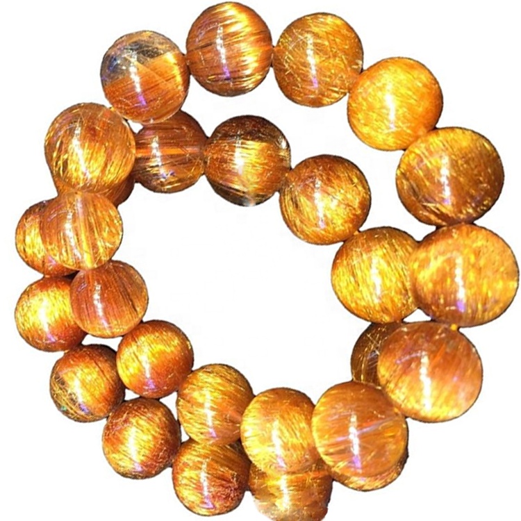 Beads Stretch Bracelet Copper Rutilated Quartz Natural Brazil BANGLES High Quality Natural Brazil Copper Rutilated Quartz 17