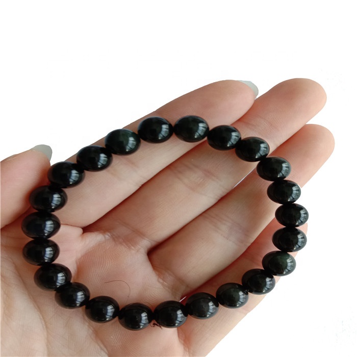 Bracciale con perline di ossidiana naturale Bracciale con perline di pietre preziose per gioielli da uomo e da donna 17