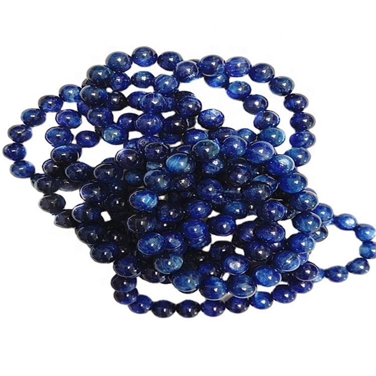 Brancatura a forma rotonda di Kyanite blu naturale Braccialetto della pietra preziosa liscia 17
