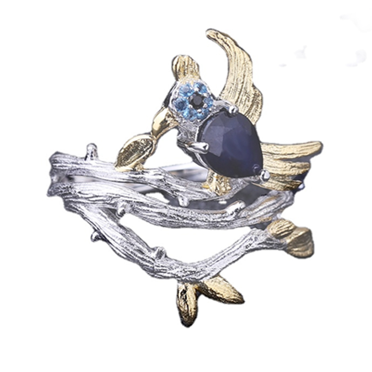 925 Sterling Zobe / Sapphire da ƙulli na Kulla / Zobe 17