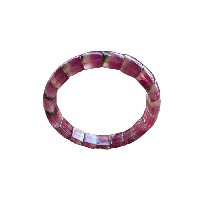 Color rosado Tourmalina Brazalete Ruberélite Venta Caliente Lavanda Turmalina Piedra Gemstone Estampado Mano Plata Pulsera Pulsera 17