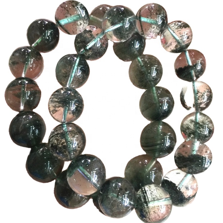 Qualità del braccialetto con filo di quarzo fantasma fantasma verde da 8 mm con sfera liscia di vendita calda 33