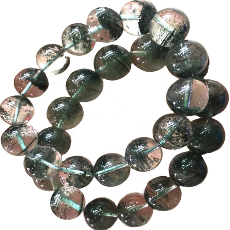 Qualità del braccialetto con filo di quarzo fantasma fantasma verde da 8 mm con sfera liscia di vendita calda 35