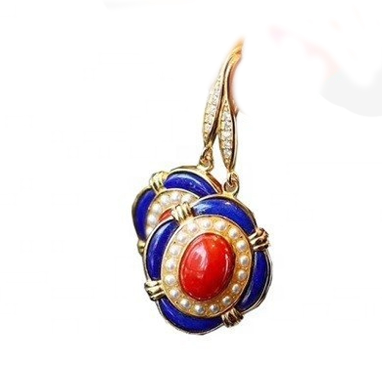 Natural Lapis uye South Red Agate Dangling Eserings Zvishongo 15