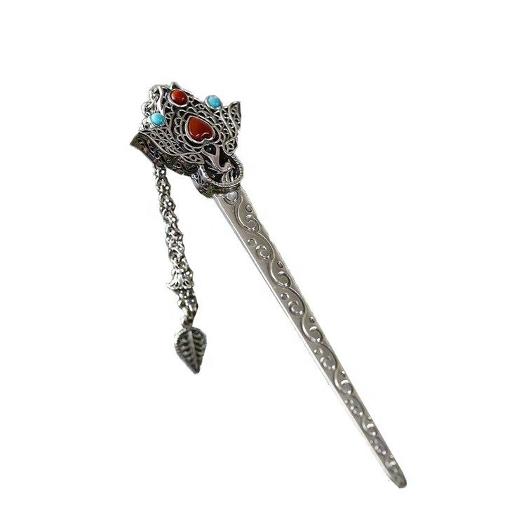 Gratë e reja të flokëve shkop 925 sterling argjendi handmade hairpin me gur i çmuar 7