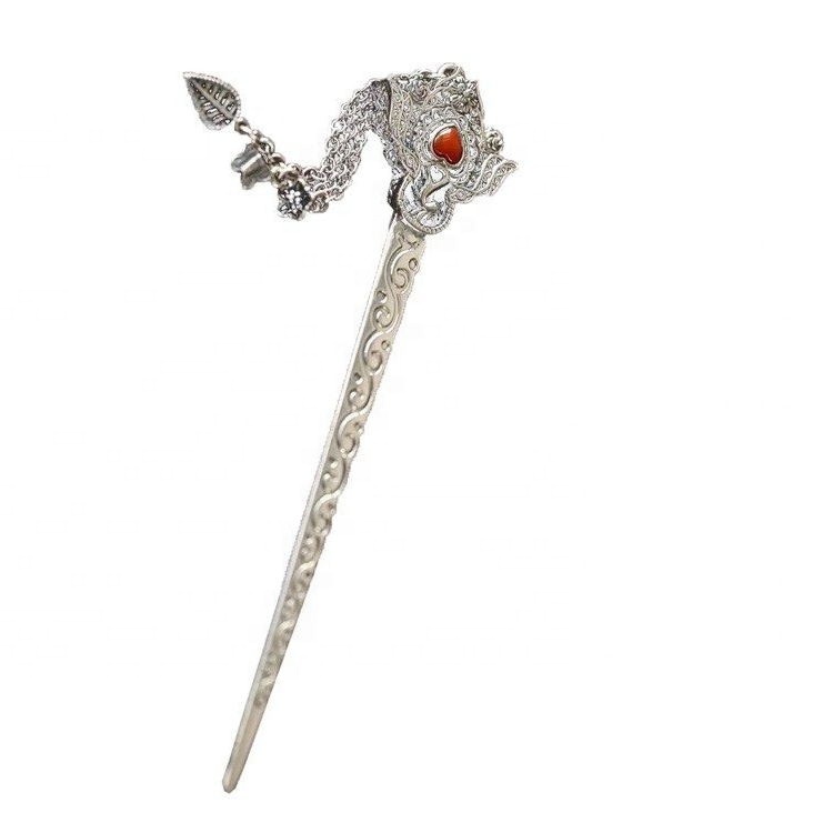 Gratë e reja të flokëve shkop 925 sterling argjendi handmade hairpin me gur i çmuar 9