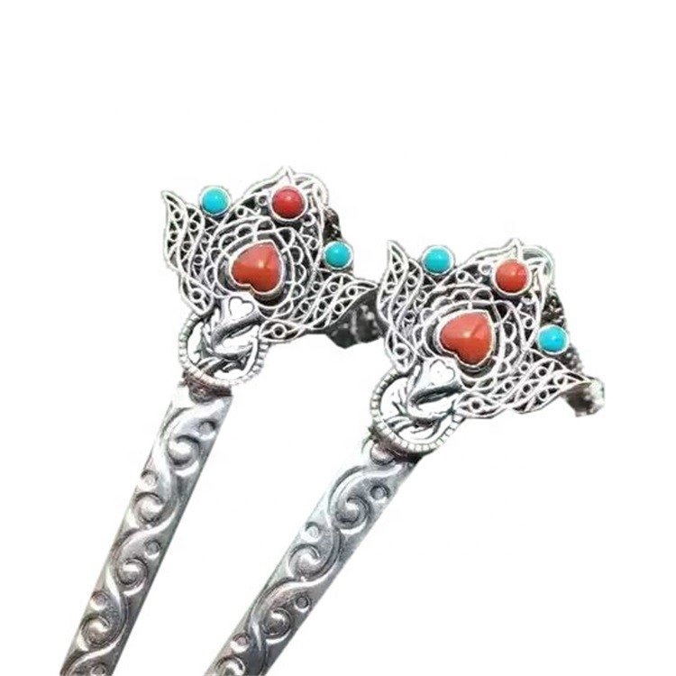 Gratë e reja të flokëve shkop 925 sterling argjendi handmade hairpin me gur i çmuar 11