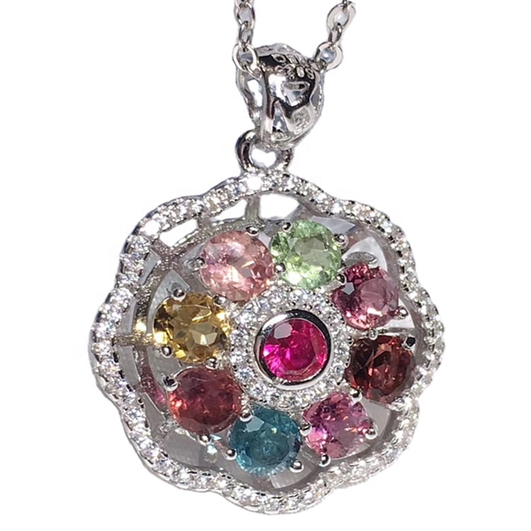 Tourmaline Natural Gemstone 925 솔리드 스털링 실버 수제 펜던트 7