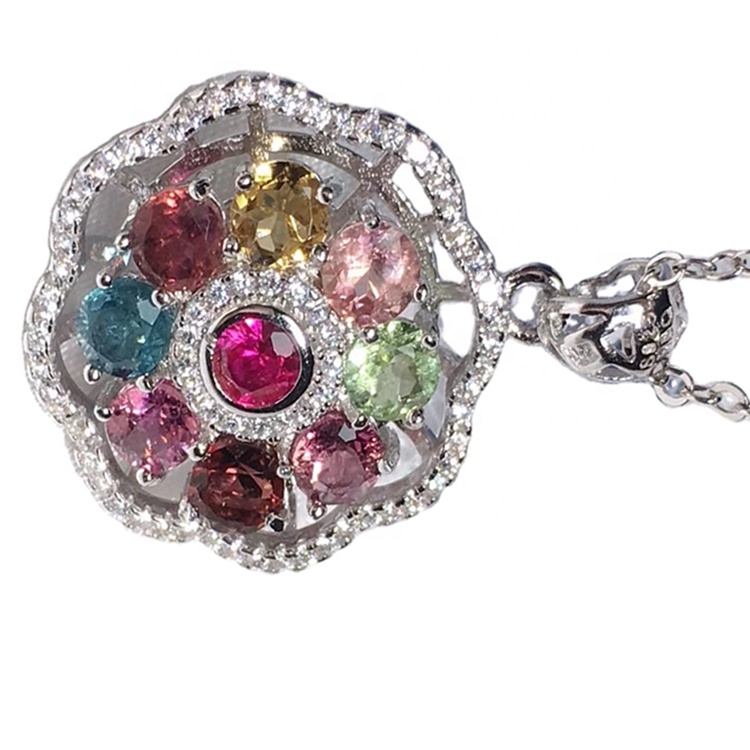 Tourmaline Natural Gemstone 925 솔리드 스털링 실버 수제 펜던트 9