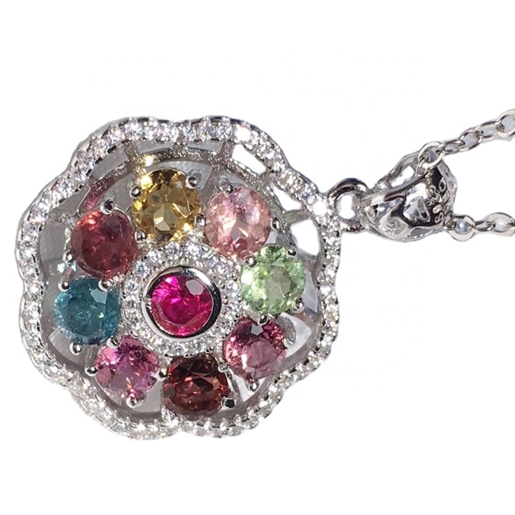 Tourmaline Natural Gemstone 925 솔리드 스털링 실버 수제 펜던트 11