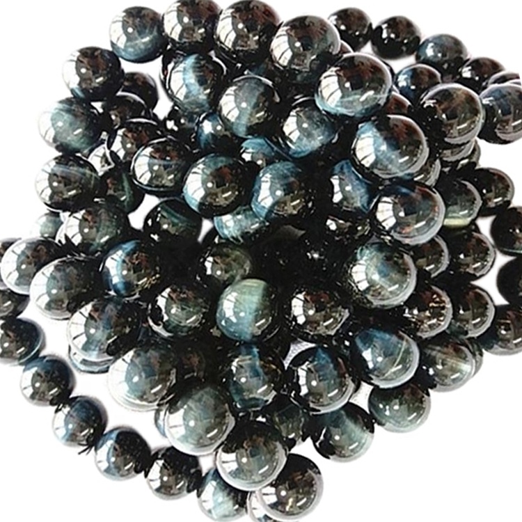 Pulsera de ojo de tigre azul natural Cuentas de forma redonda Piedra preciose lisa 9